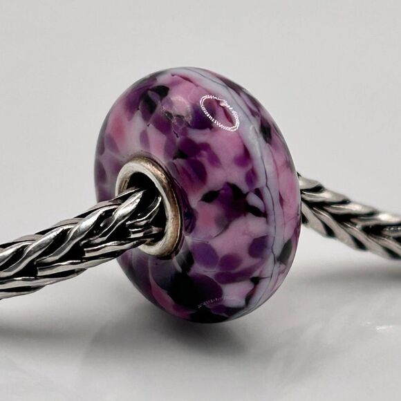 Summersday Artisan Trollbeads Style Trollstone Bright & Dark Pink Purple Stripe - Picture 3 of 5